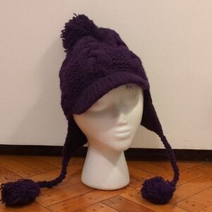 Cozy Purple Knit Pom-Pom Hat Fleece Lined